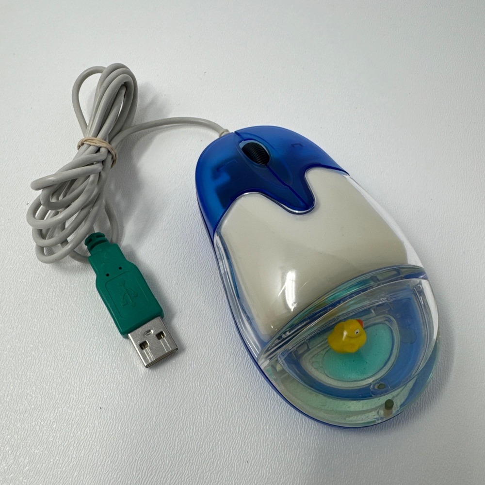 Vintage Aqua Mouse Y2K Blue‎ Liquid Floating Rubber Duck USB Wired Optical Mouse